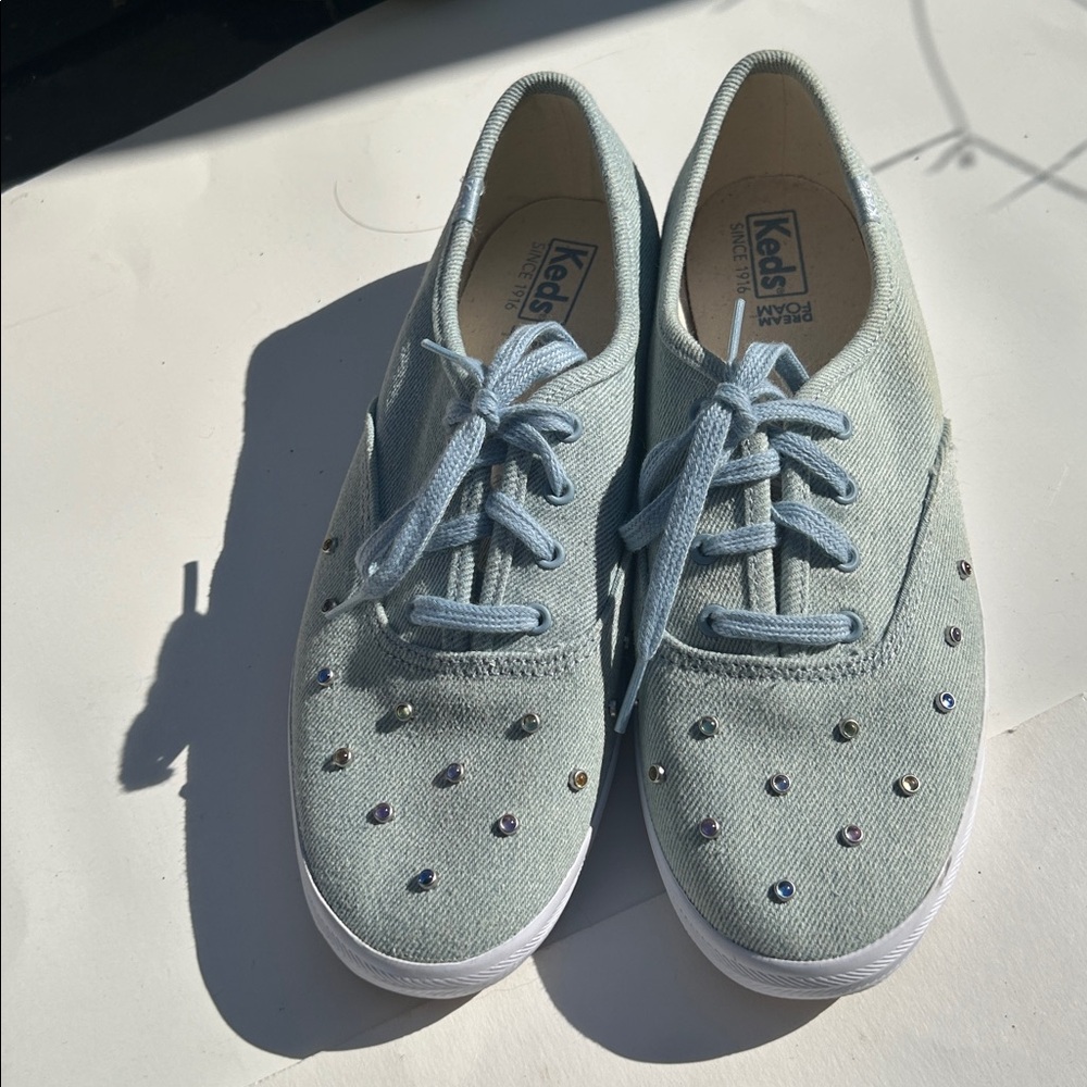Keds Ladies Light Blue Sneakers with Gem Accents
